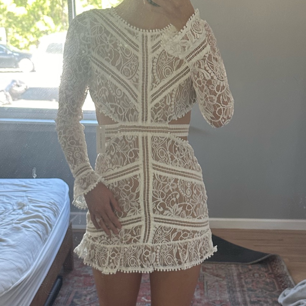 For Love and Lemons White Lace Mini Dress